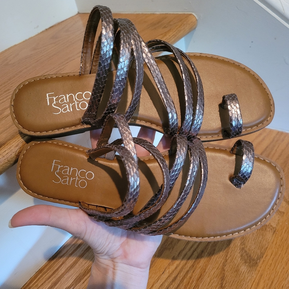 NEW Franco Sarto Silver/Grey Leather Strappy Sandals